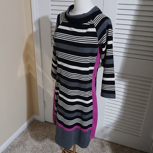 Hatley Medium Long-Sleeved Bodycon Cowl Neck Cotton Spandex Dress Striped - Picture 3 of 16